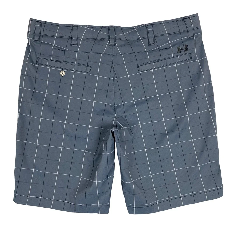 Under Armour HeatGear Windowpane Plaid‎ Loose Fit Golf Shorts Mens 40 Blue Gray